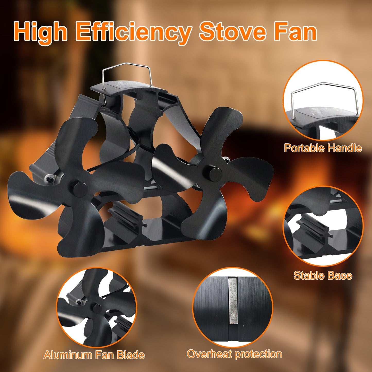 8 Blade Stove Fan VDSF664B VODA SHOP