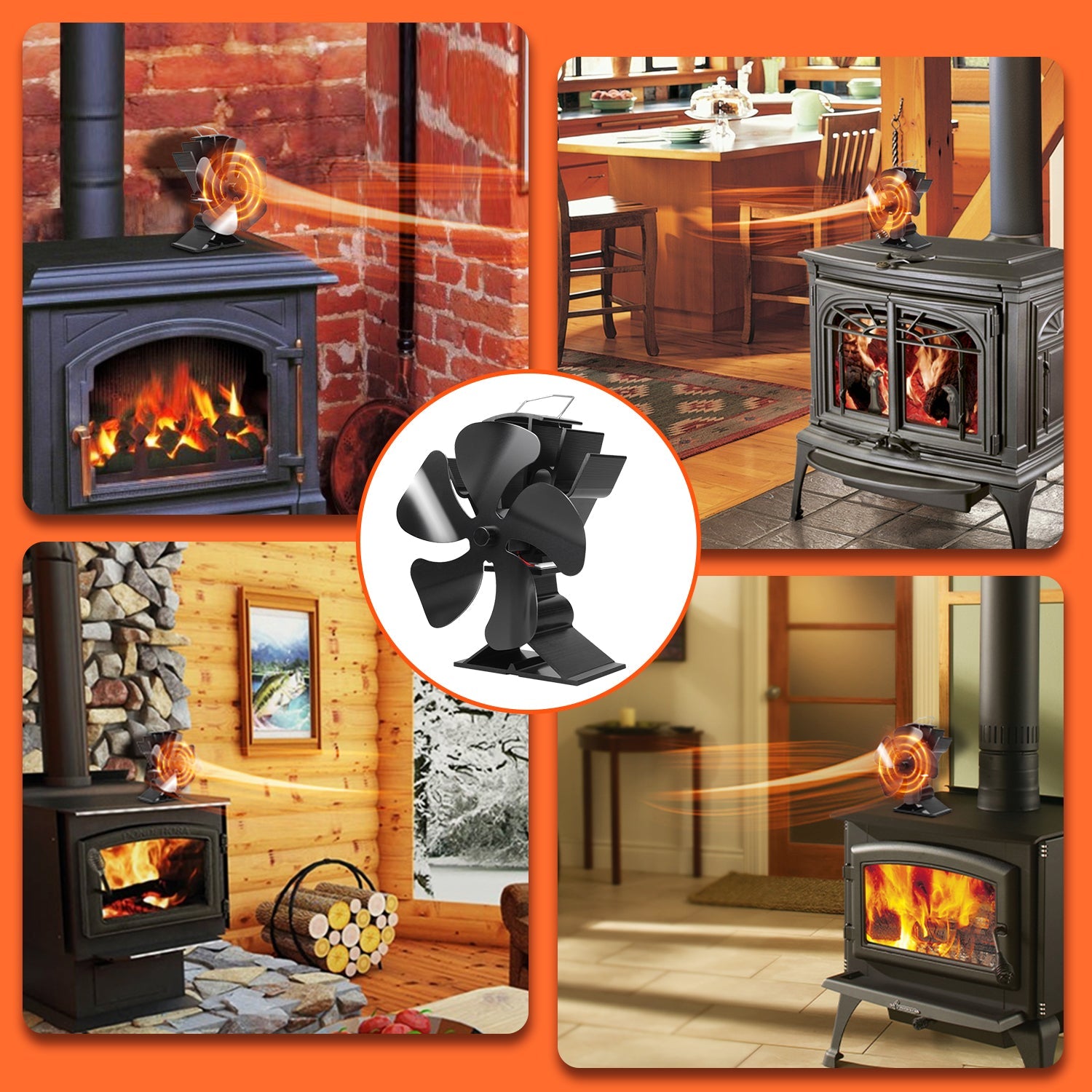 VODA Heat Howered 5 Blades Wood Stove Fan with Bracket VODA SHOP