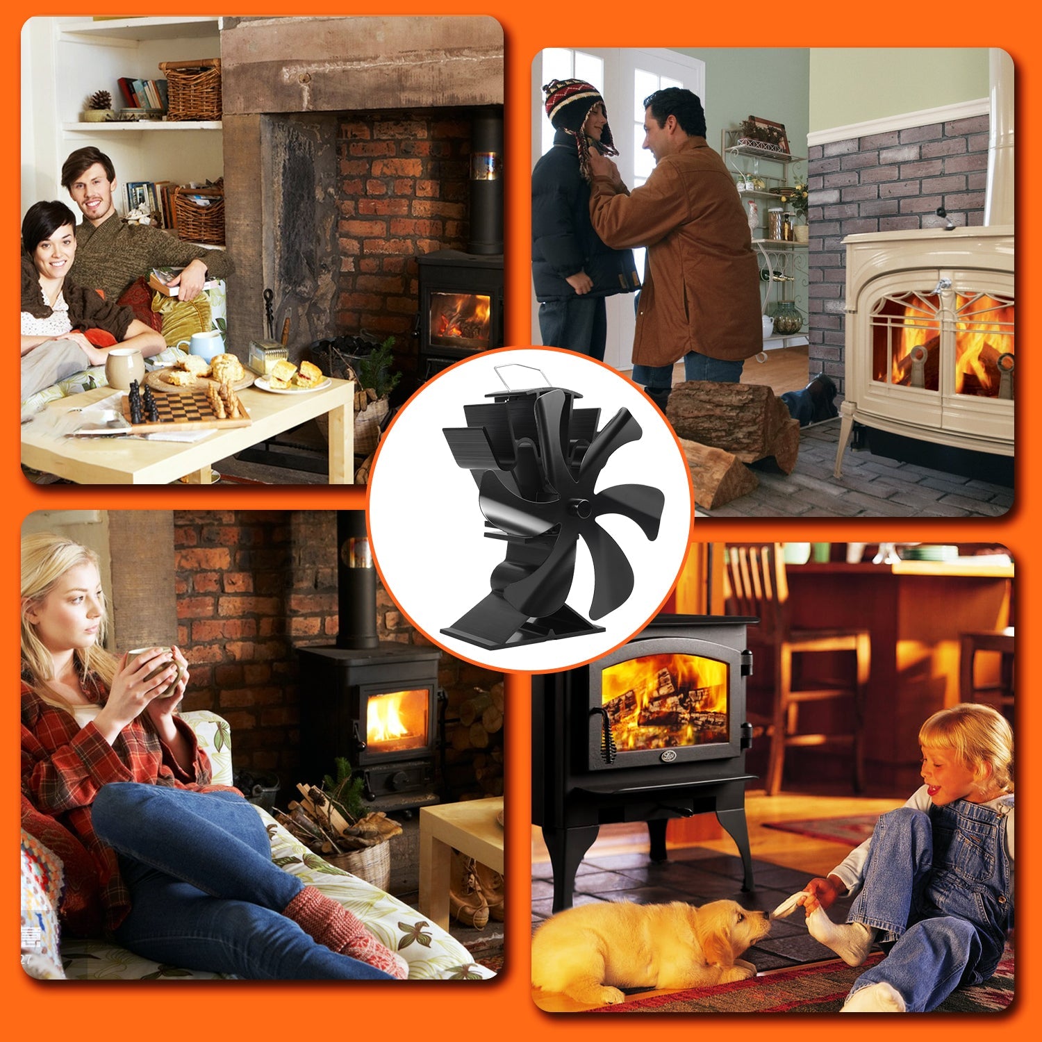 VODA Wood Burner Stove Fan Heat Powered Stove Fan with Bracket for Buddy Heater/Pellet/Wood stove/Fireplace VODA SHOP