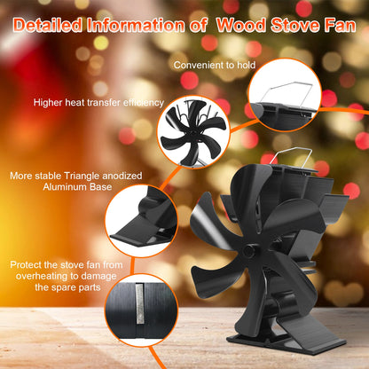 VODA Wood Burner Stove Fan Heat Powered Stove Fan with Bracket for Buddy Heater/Pellet/Wood stove/Fireplace VODA SHOP